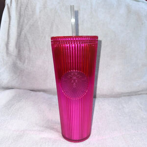 NWT 2023 Starbucks Tumbler Neon Pink Dragonfruit Cold Cup Venti 24oz W/Straw
